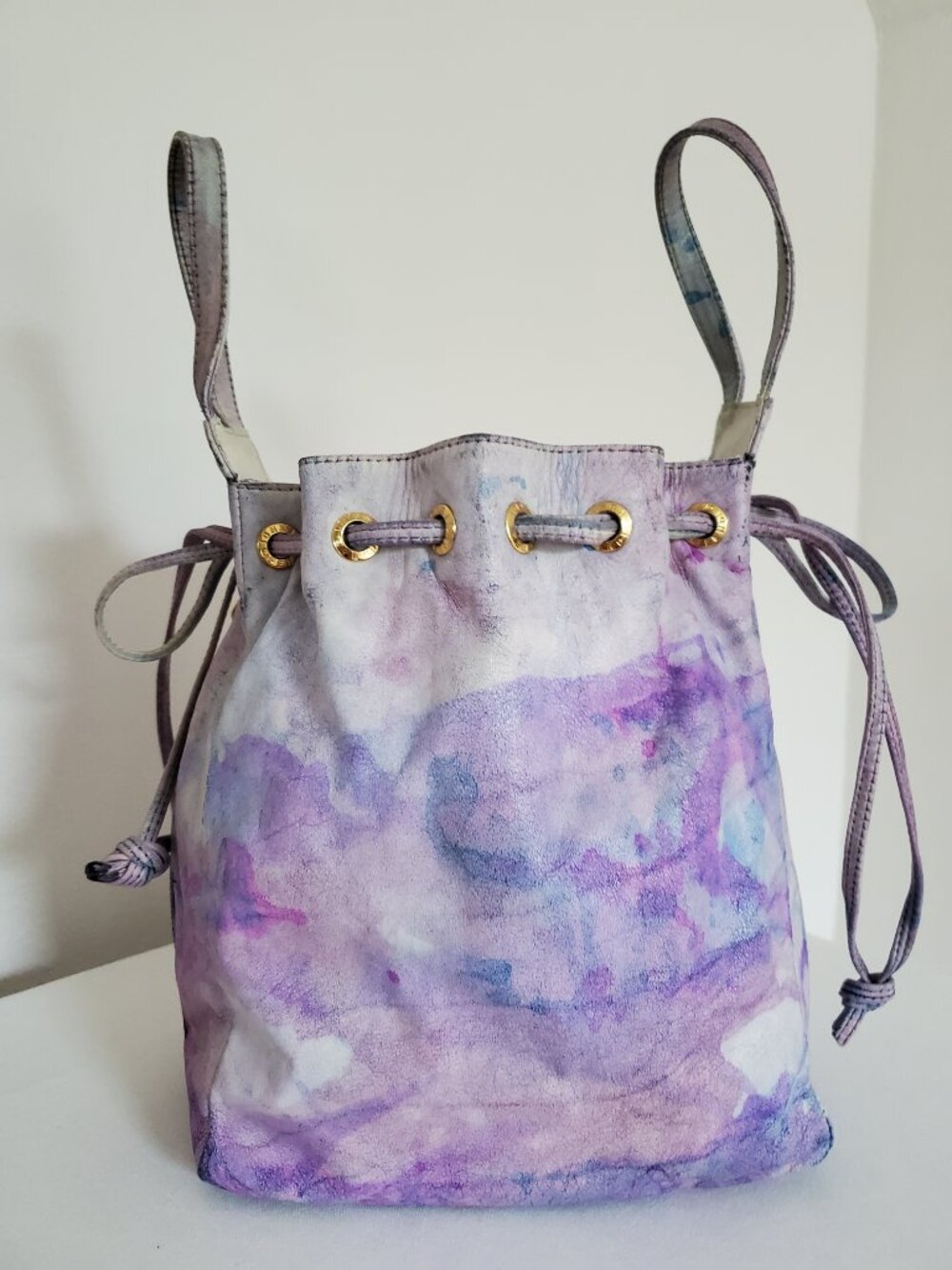 Fendi leather vintage bucket bag small purse white purple blue pink gray tie dye